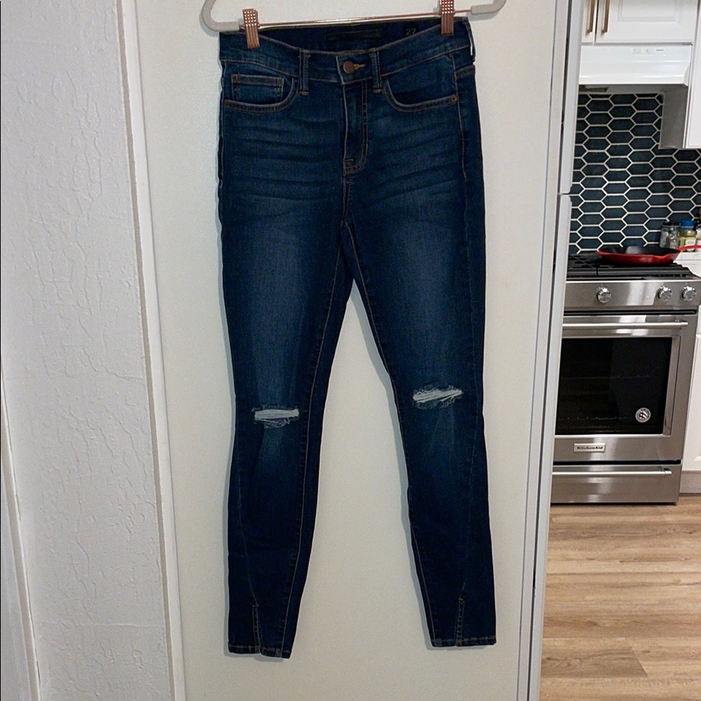 Sp Black Label Dark Wash Skinny Distressed knee Ankle Slit Stretch Jeans 27